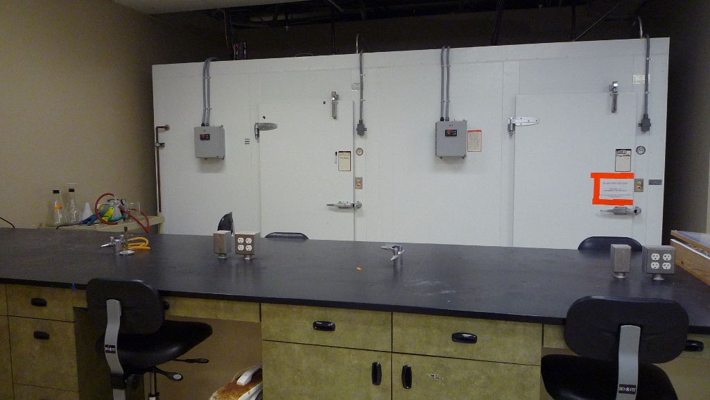 lab bench and walk-in temperature controlled rooms